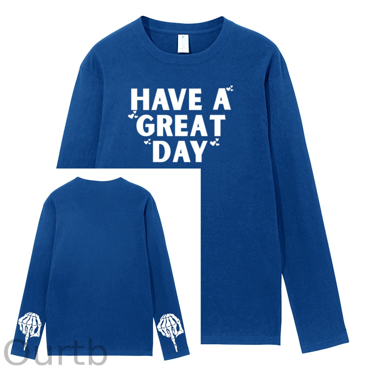 Have A Great Day Pattern Pattern Long Sleeve 100% Cotton  T-Shirt