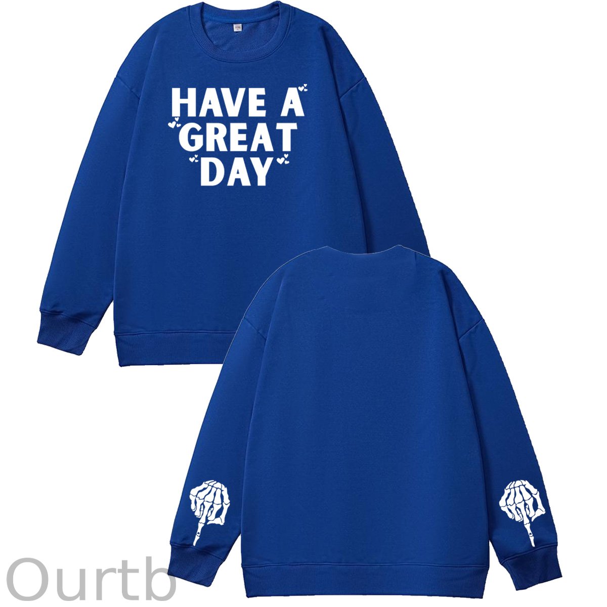Have A Great Day Skull Pattern 100% 300g CottonCrew Neck Sweatshirt