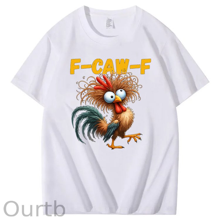 F-Caw-F Crazy Cross-Eyes Chicken Pattern100% Cotton T-Shirt
