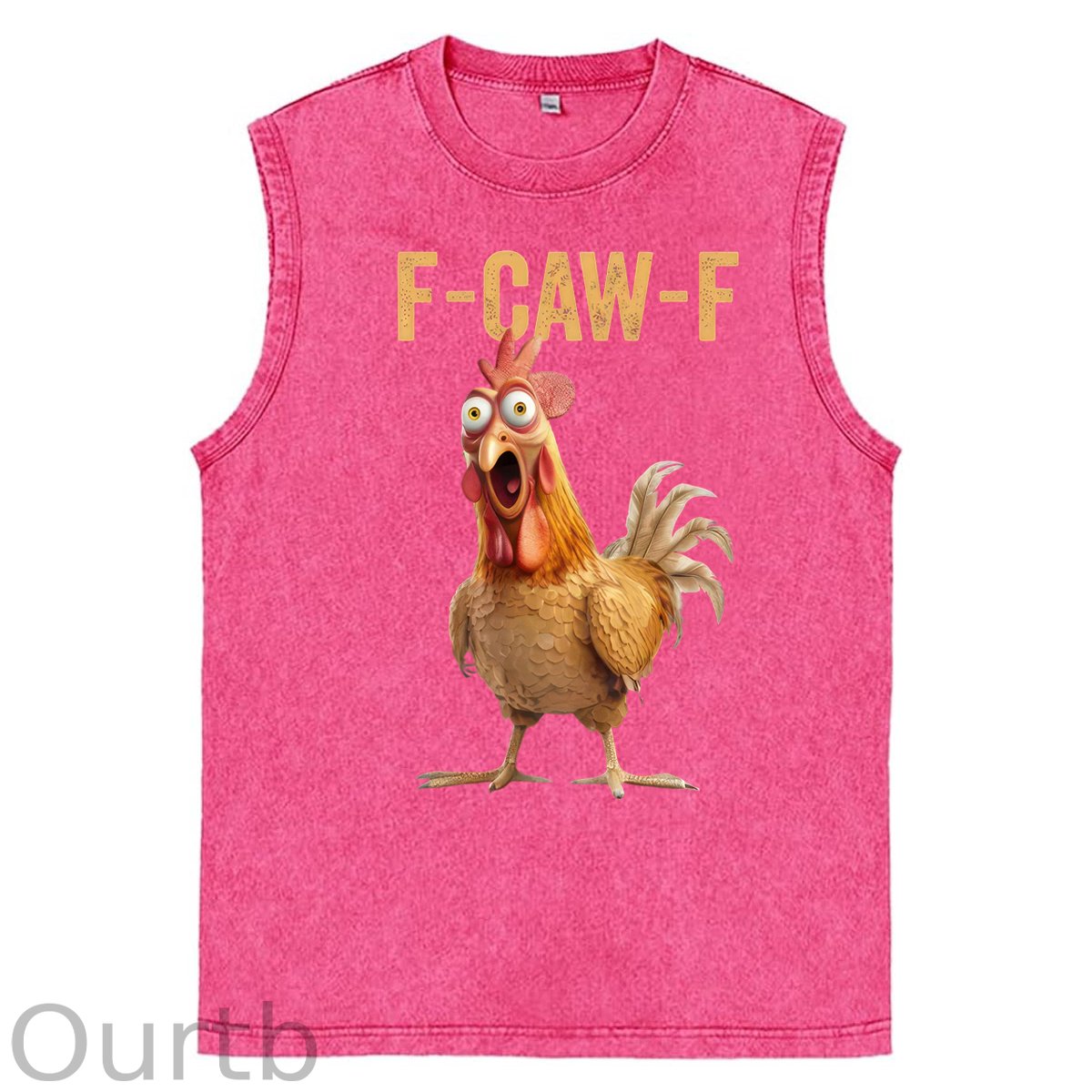 F-Caw-F Chicken Print Washed Cotton Sleeveless Tank Tops