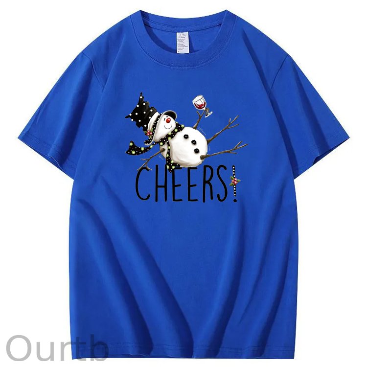 Christmas Cheers Snowman Pattern 100% Cotton Crew Neck T-Shirt