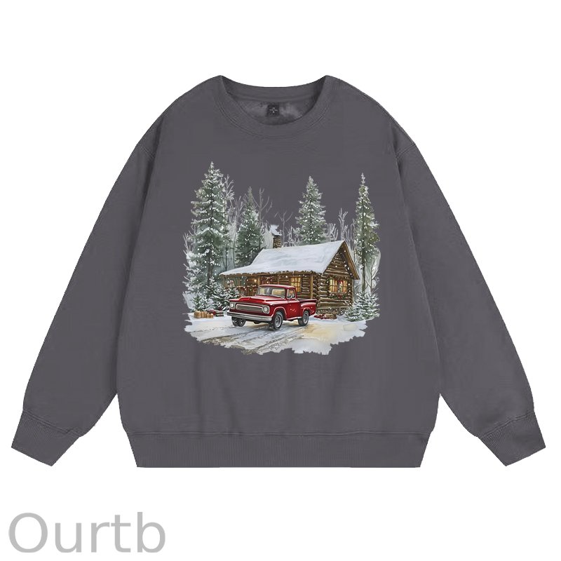 Retro Christmas Red Pickup Truck Winter 100% Cotton Fleece Sweatshirt