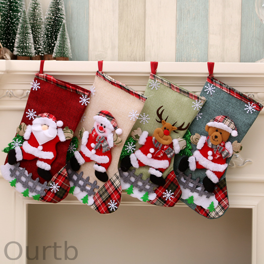 Christmas Linen Large Christmas Stocking Ornament Gift Bag Gift Bag