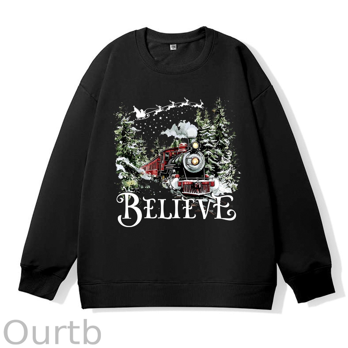 Christmas Believe  Pattern 100% 300g CottonCrew Neck Sweatshirt