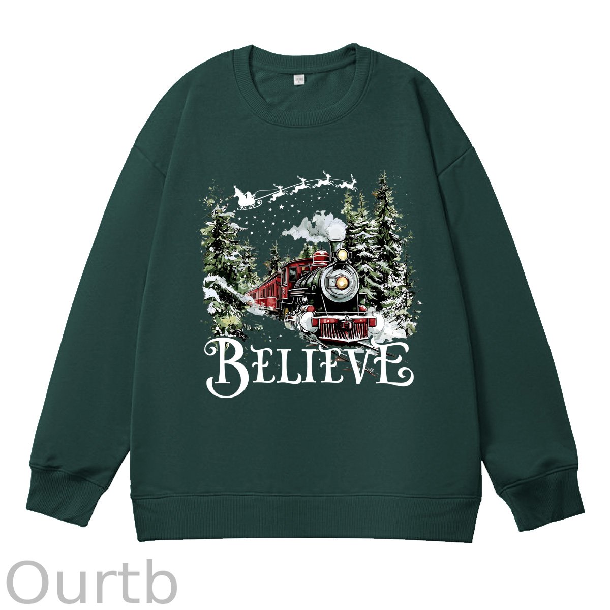 Christmas Believe  Pattern 100% 300g CottonCrew Neck Sweatshirt