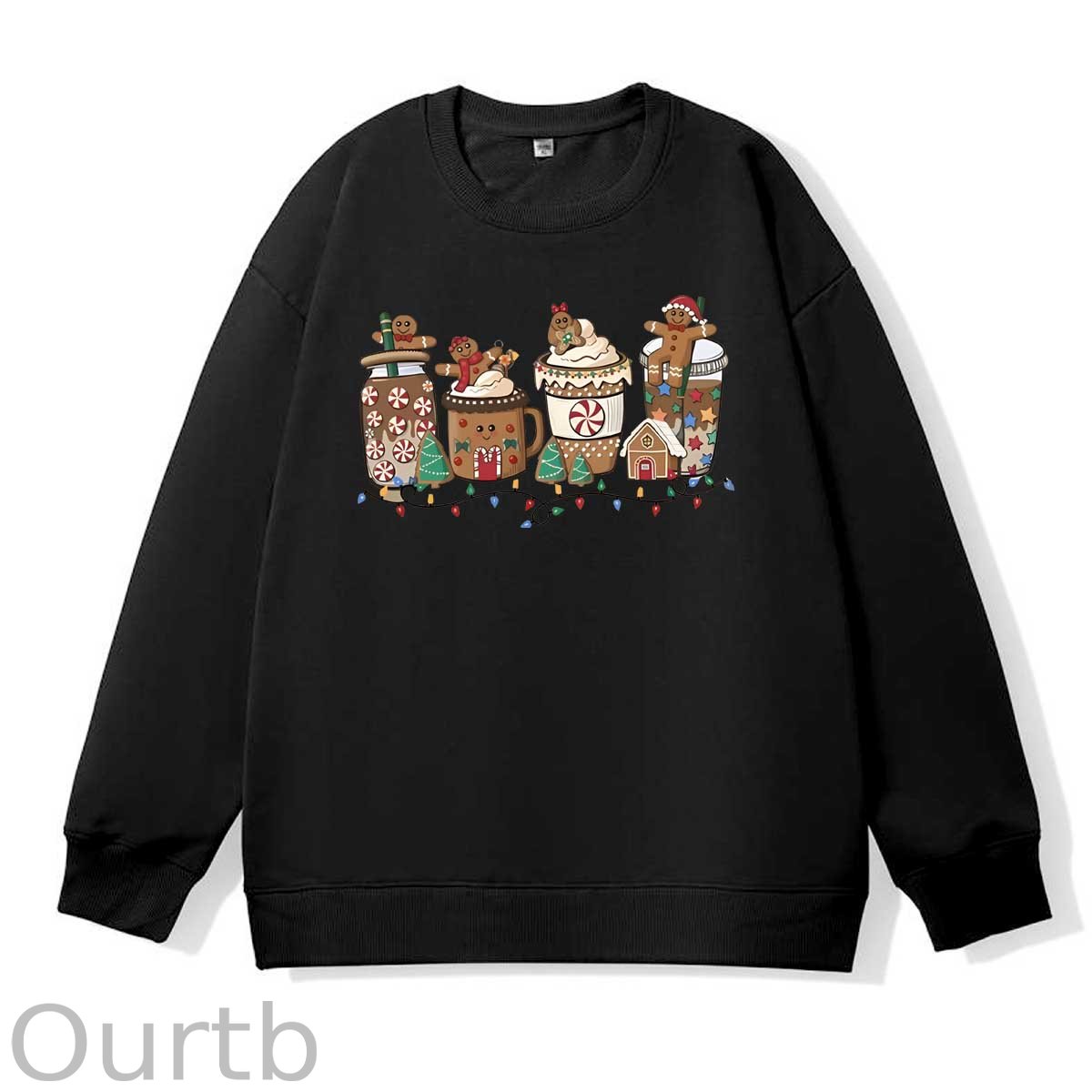 Christmas Gingerbread Man Pattern 100% 300g CottonCrew Neck Sweatshirt