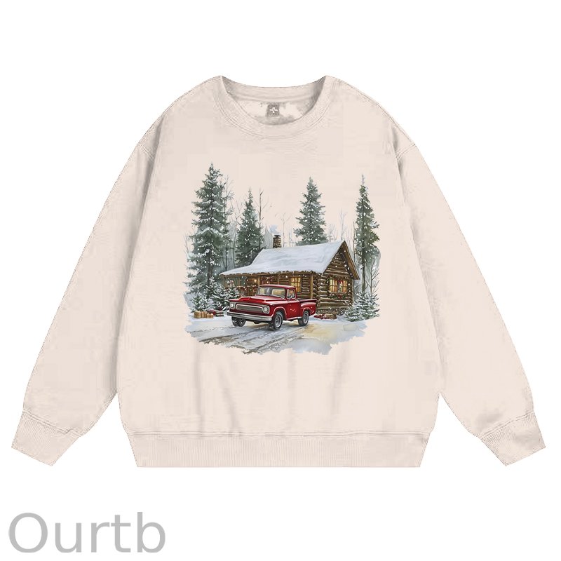 Retro Christmas Red Pickup Truck Winter 100% Cotton Fleece Sweatshirt