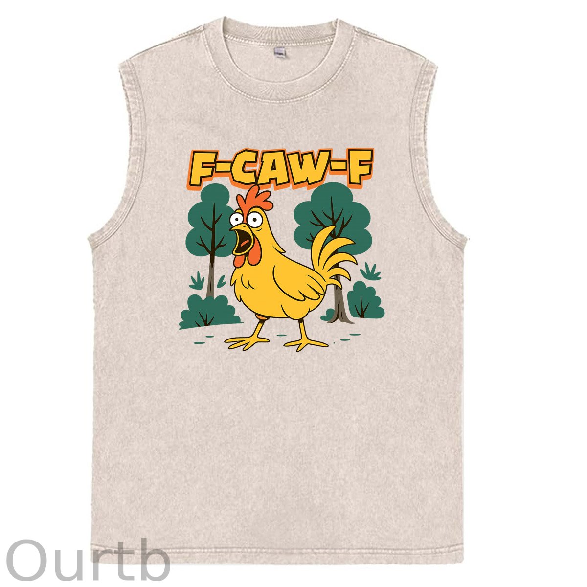 F-Caw-F Crazy Chicken  Pattern Sleeveless Cotton Washed Printed Loose Vest