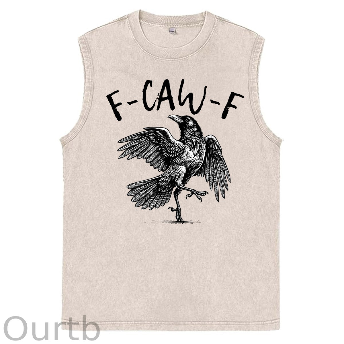 F-Caw-F Crow Print Washed Cotton Sleeveless Tank Tops