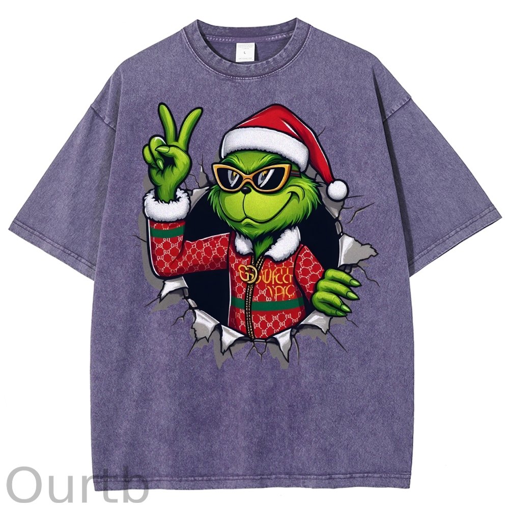 Unisex Christmas Monster Printed Washed Tee