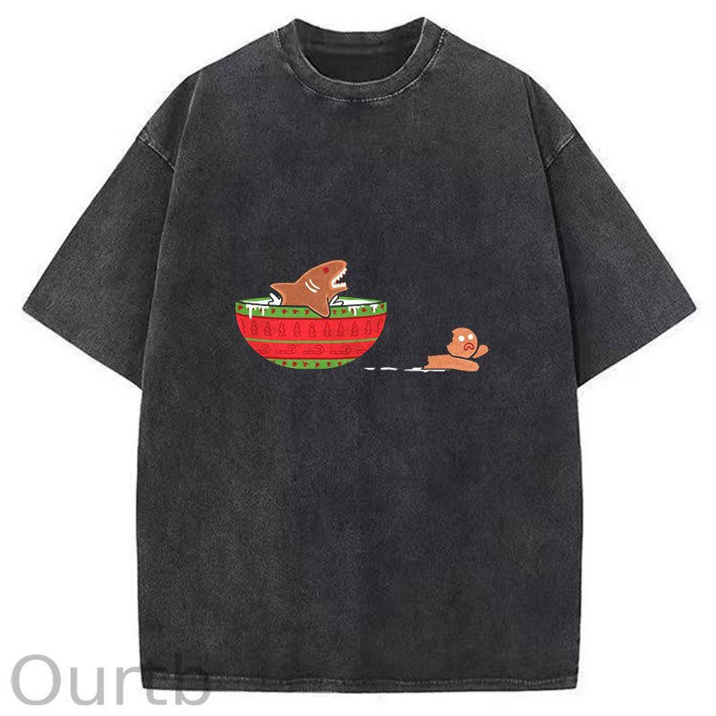 Gingerbread Jaws Christmas Washed T-Shirt