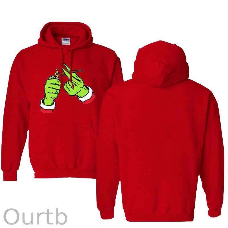 Christmas Green Hairy Monster Hand  Pattern 100% 300g Cotton Classic Hoodie