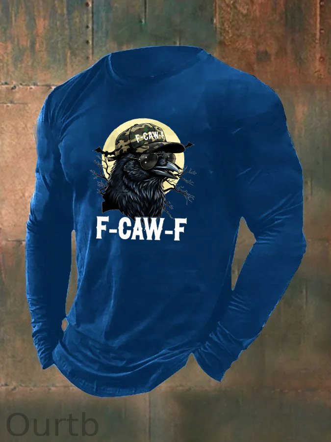Men's F-Caw-F Camouflage Crow Pattern Long Sleeve 100% Cotton T-Shirt