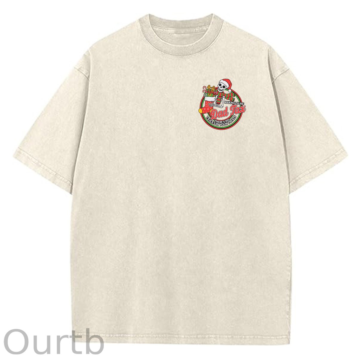 Christmas Dad Tax Pattern  Washed Distressed Crew Neck 100% Cototon T-Shirt