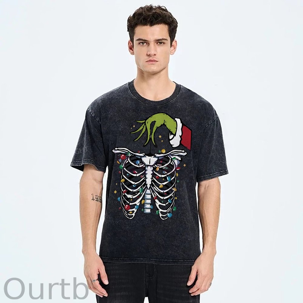 Unisex Christmas Skeleton Printed Washed Tee