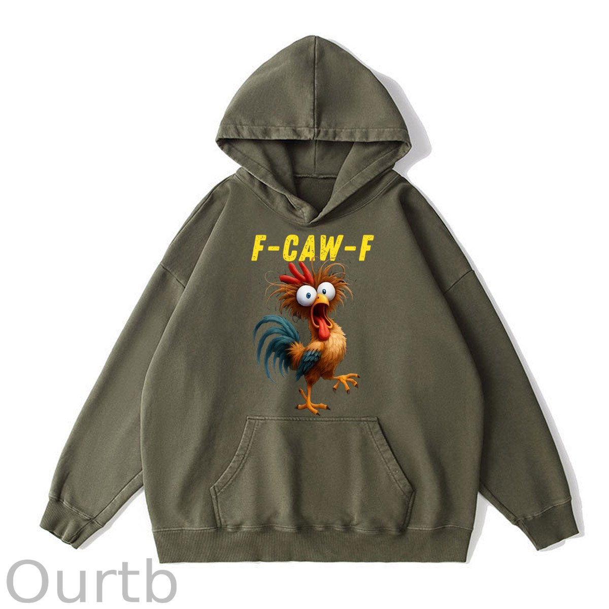 F-Caw-F Crazy Chicken  Pattern Washing And Aging Process 100% 300g Cotton Classic Hoodie