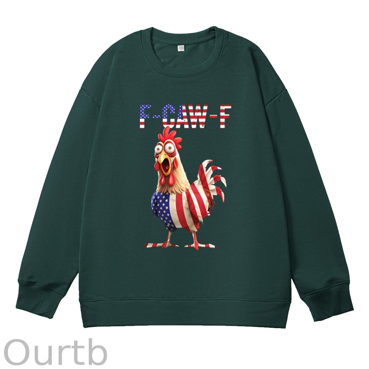F-Caw-F Shocked American Chicken Pattern  100% 300g CottonCrew Neck Sweatshirt