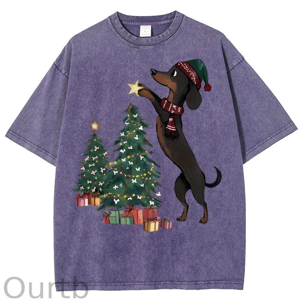 Unisex Christmas Tree Printed Washed Tee