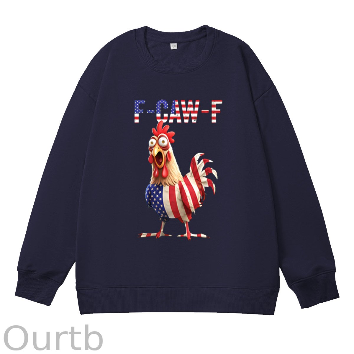F-Caw-F Shocked American Chicken Pattern  100% 300g CottonCrew Neck Sweatshirt