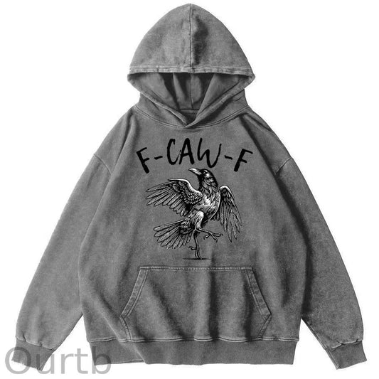 F-Caw-F Crow 100% 300g Cotton Washed Hooded Sweatshirt