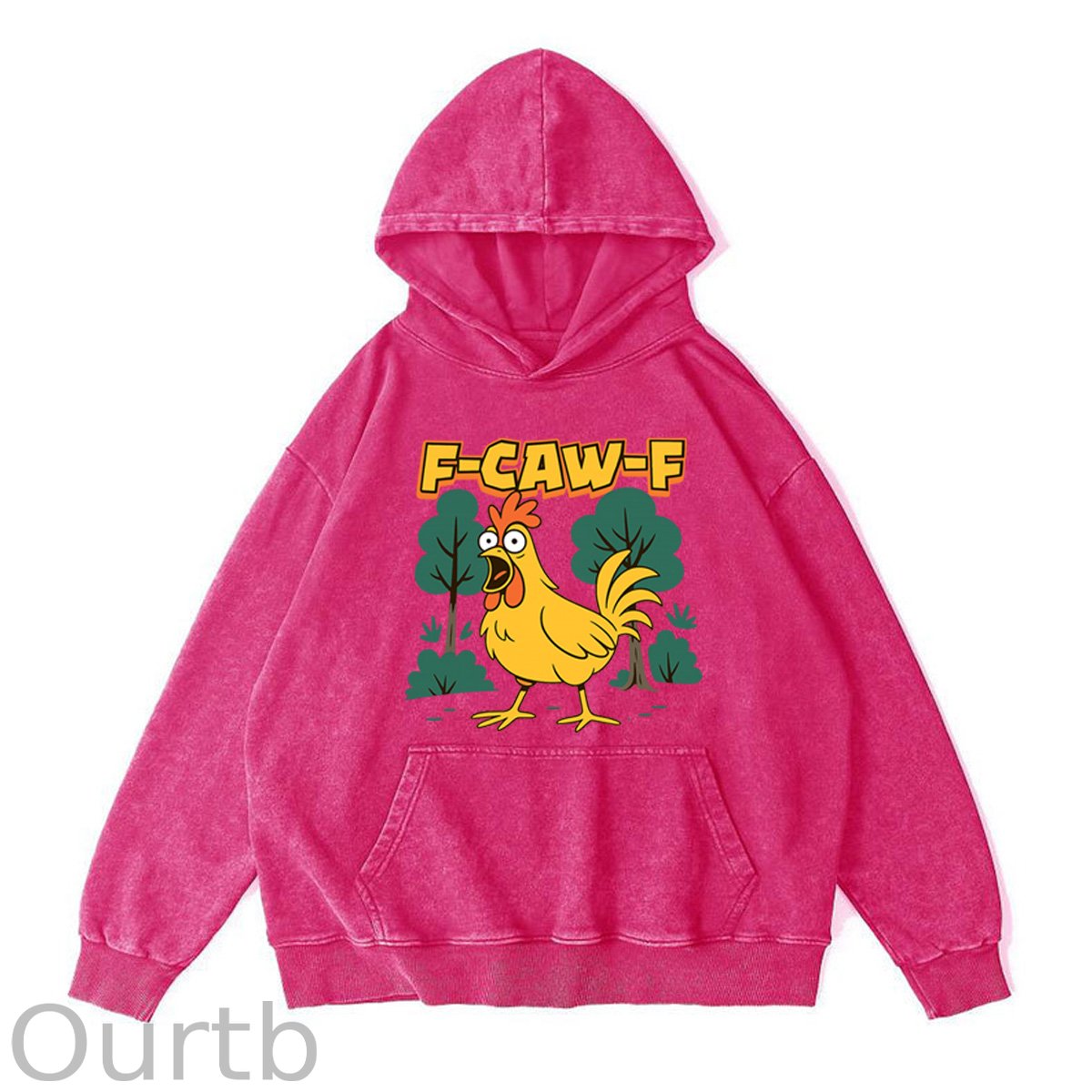 F-Caw-F Crazy Shocked Chicken  Pattern Washing And Aging Process 100% 300g Cotton Classic Hoodie