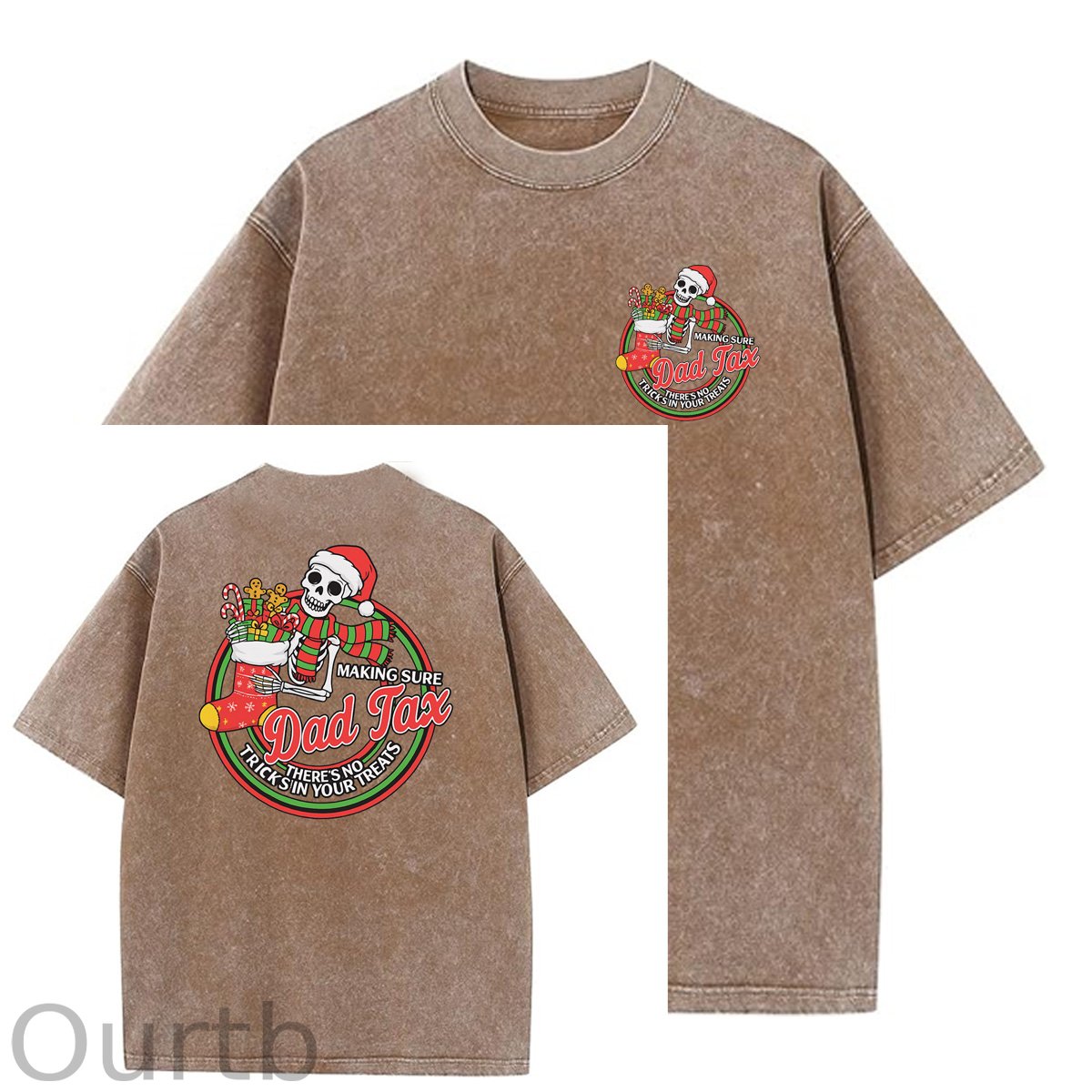 Christmas Dad Tax Pattern  Washed Distressed Crew Neck 100% Cototon T-Shirt