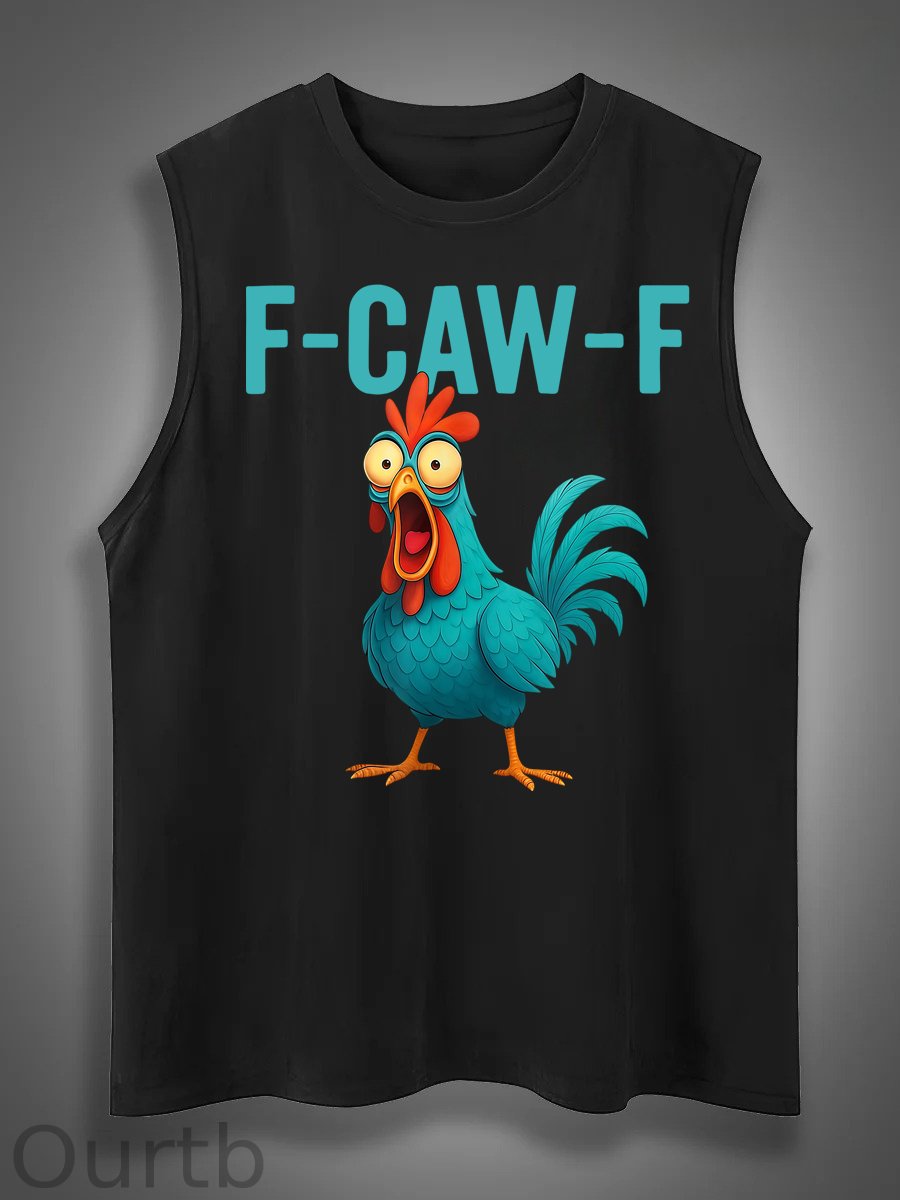Funny Rooster Chicken F-Caw-F Chicken Print Cotton Sleeveless Tank Tops