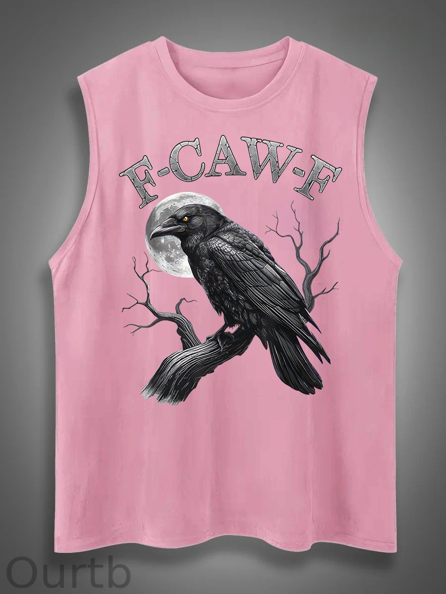F-Caw-F Crow Print Cotton Sleeveless Tank Tops