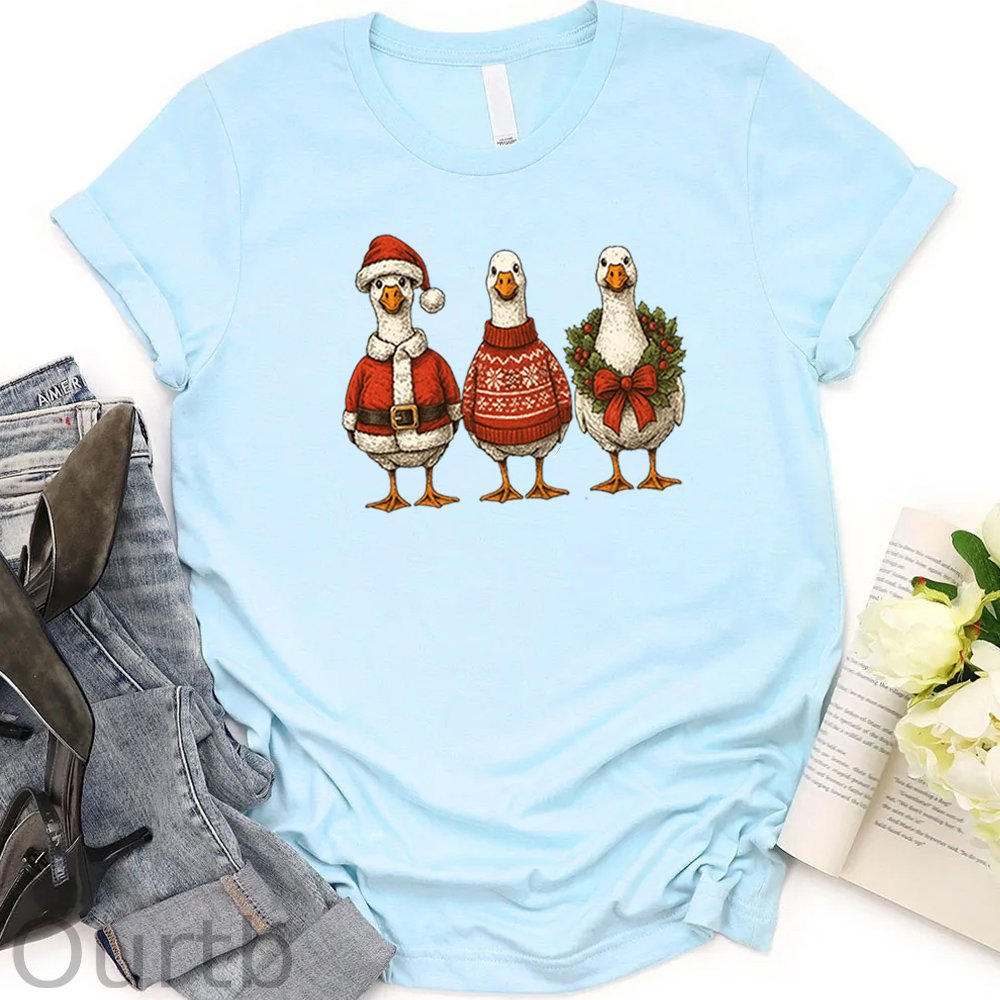 Women's Christmas Ducks  Pattern Round-Neck T-Shirt
