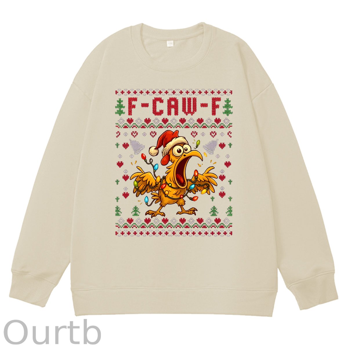 Christmas F-Caw-F Chicken  Pattern 100% 300g CottonCrew Neck Sweatshirt