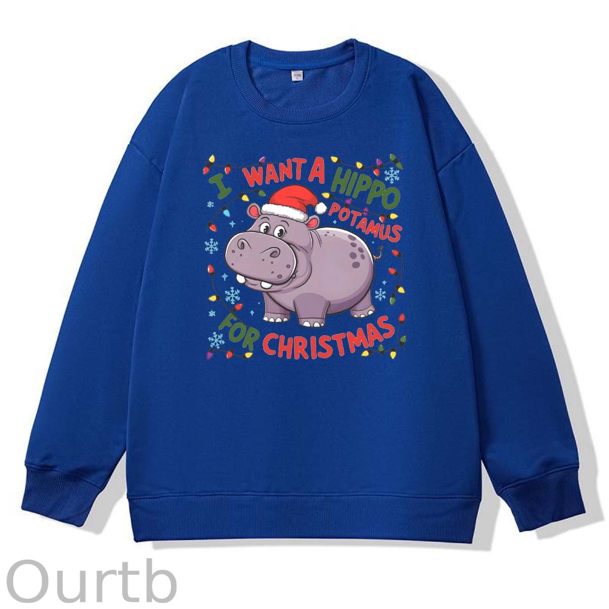 Christmas Hippo   Pattern 100% 300g CottonCrew Neck Sweatshirt