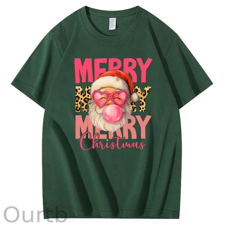 Mery Mery Mery Christmas  Santa Claus Pattern100% Cotton T-Shirt