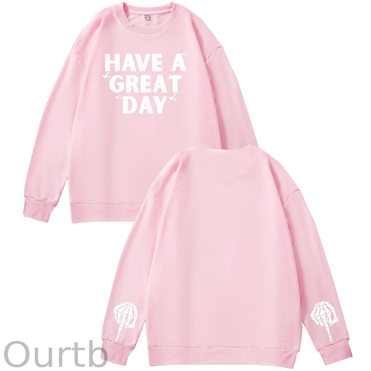 Have A Great Day Skull Pattern 100% 300g CottonCrew Neck Sweatshirt