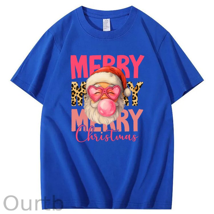 Mery Mery Mery Christmas  Santa Claus Pattern100% Cotton T-Shirt