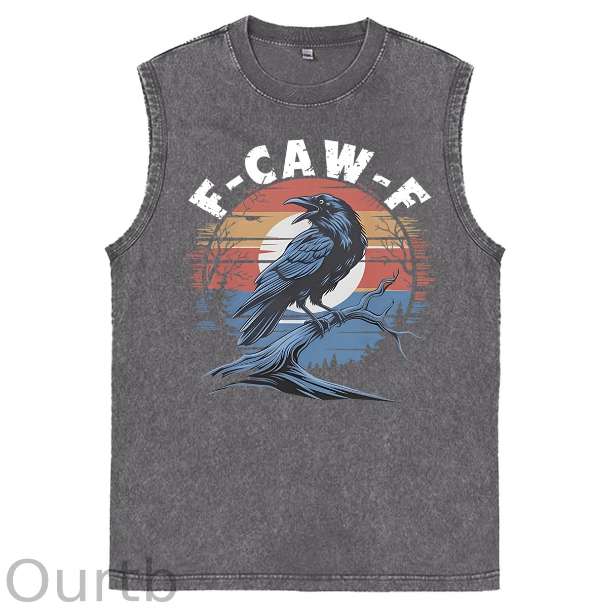 F-Caw-F Crow Print Washed Cotton Sleeveless Tank Tops