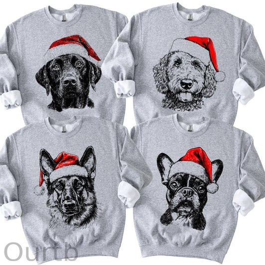 Santa Paws Christmas Dog Sweatshirt – 50 Dog Breeds in Festive Santa Hat | Gildan Unisex Holiday Pullover