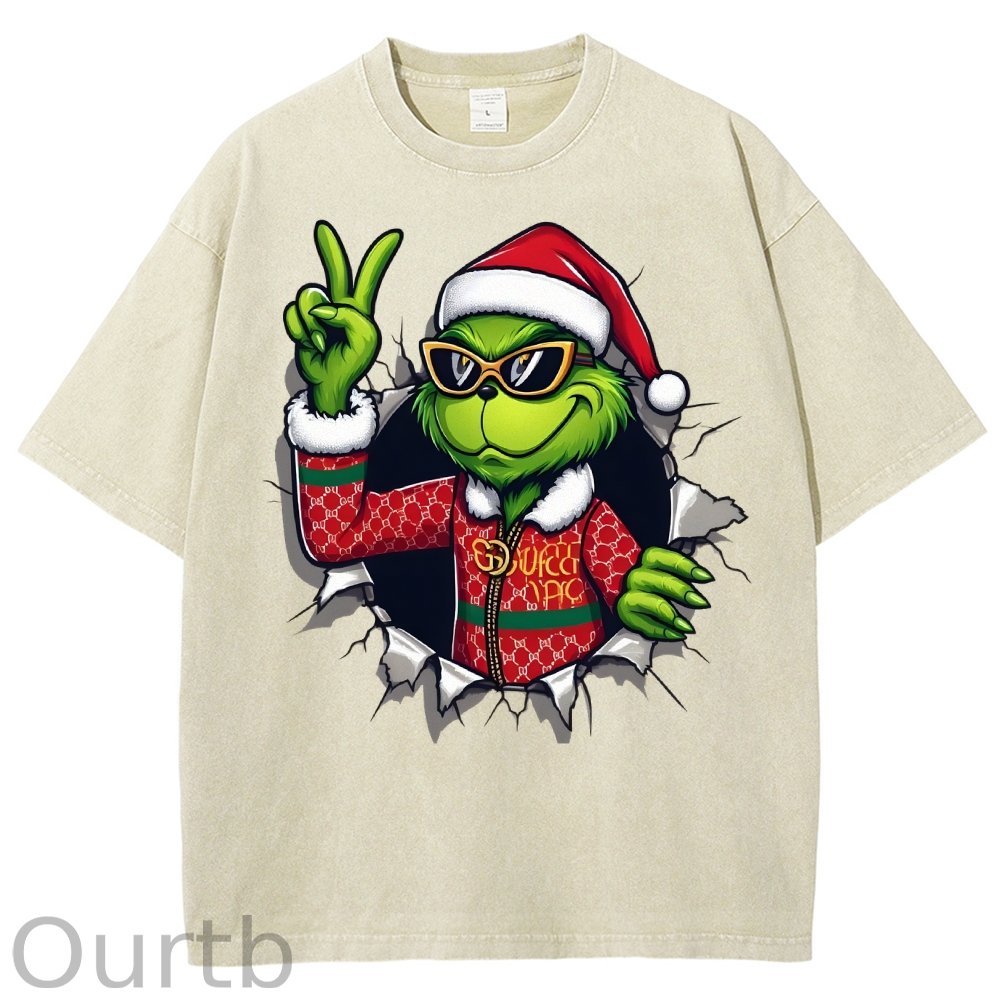 Unisex Christmas Monster Printed Washed Tee