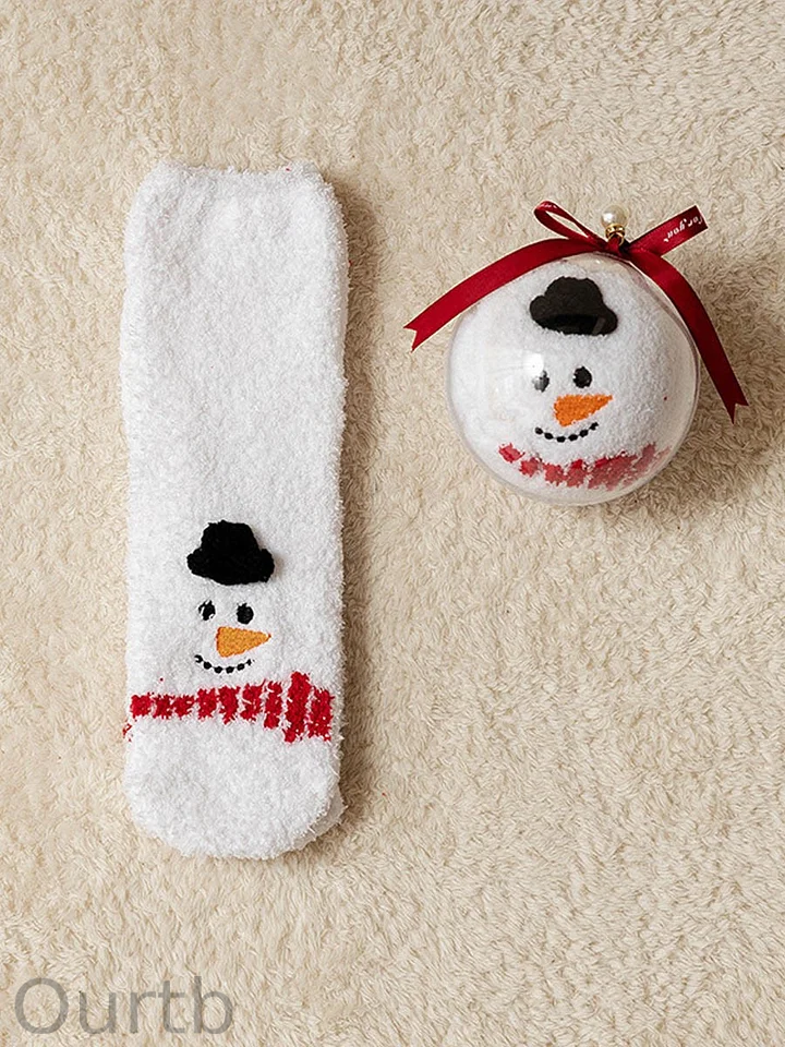 Christmas Ball Coral Fleece Socks Gift Box Christmas Gift Thickened Cartoon Sleep Socks