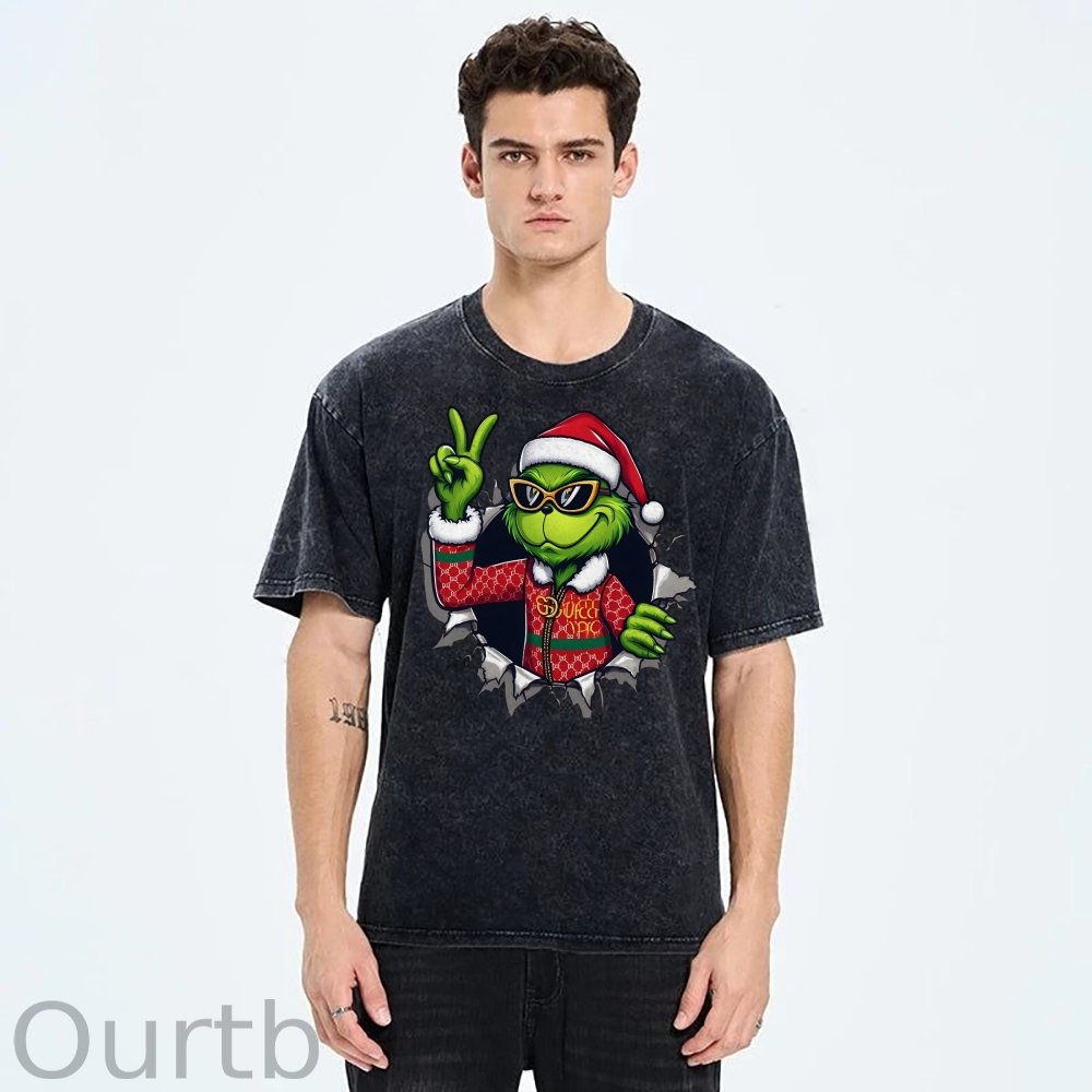 Unisex Christmas Monster Printed Washed Tee
