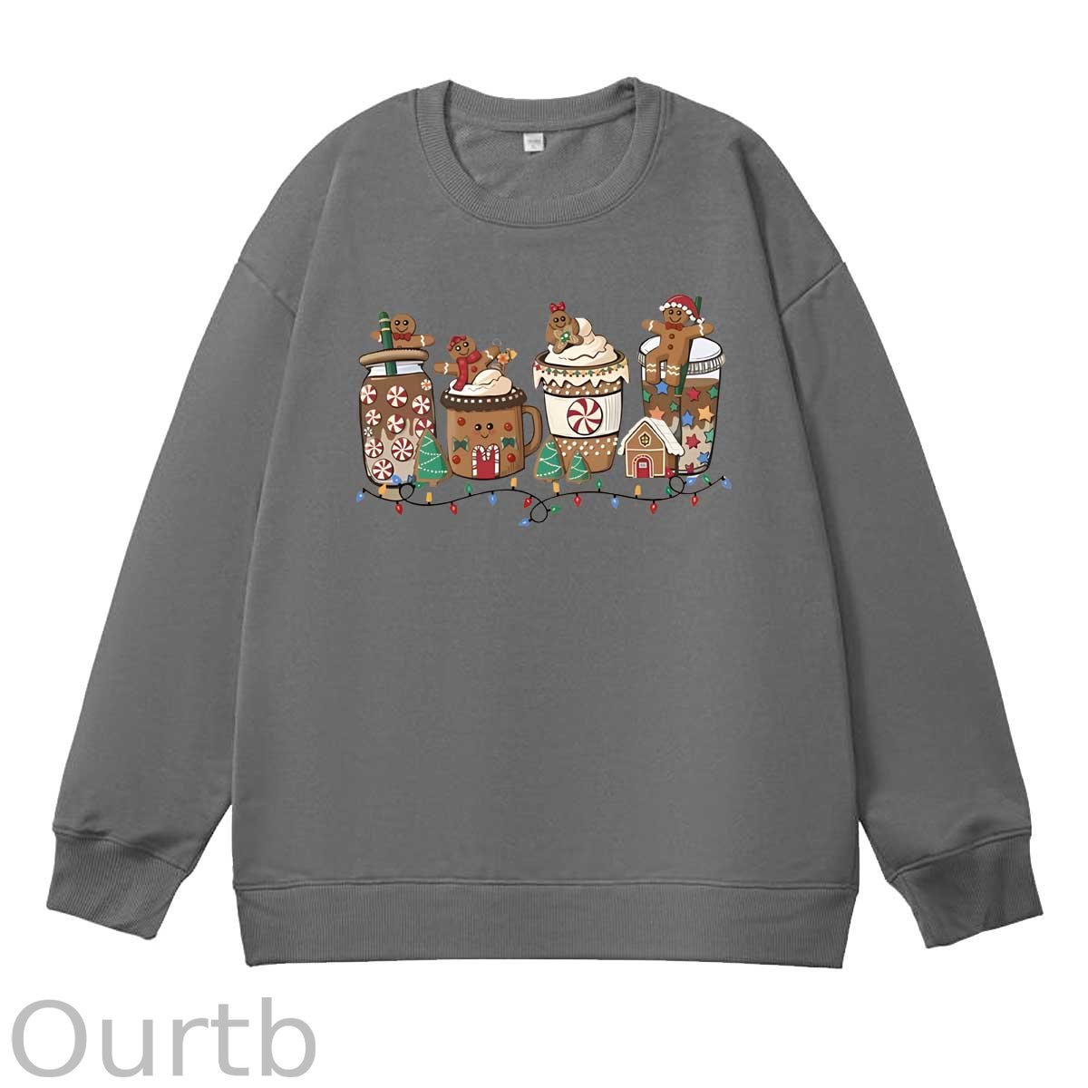 Christmas Gingerbread Man Pattern 100% 300g CottonCrew Neck Sweatshirt
