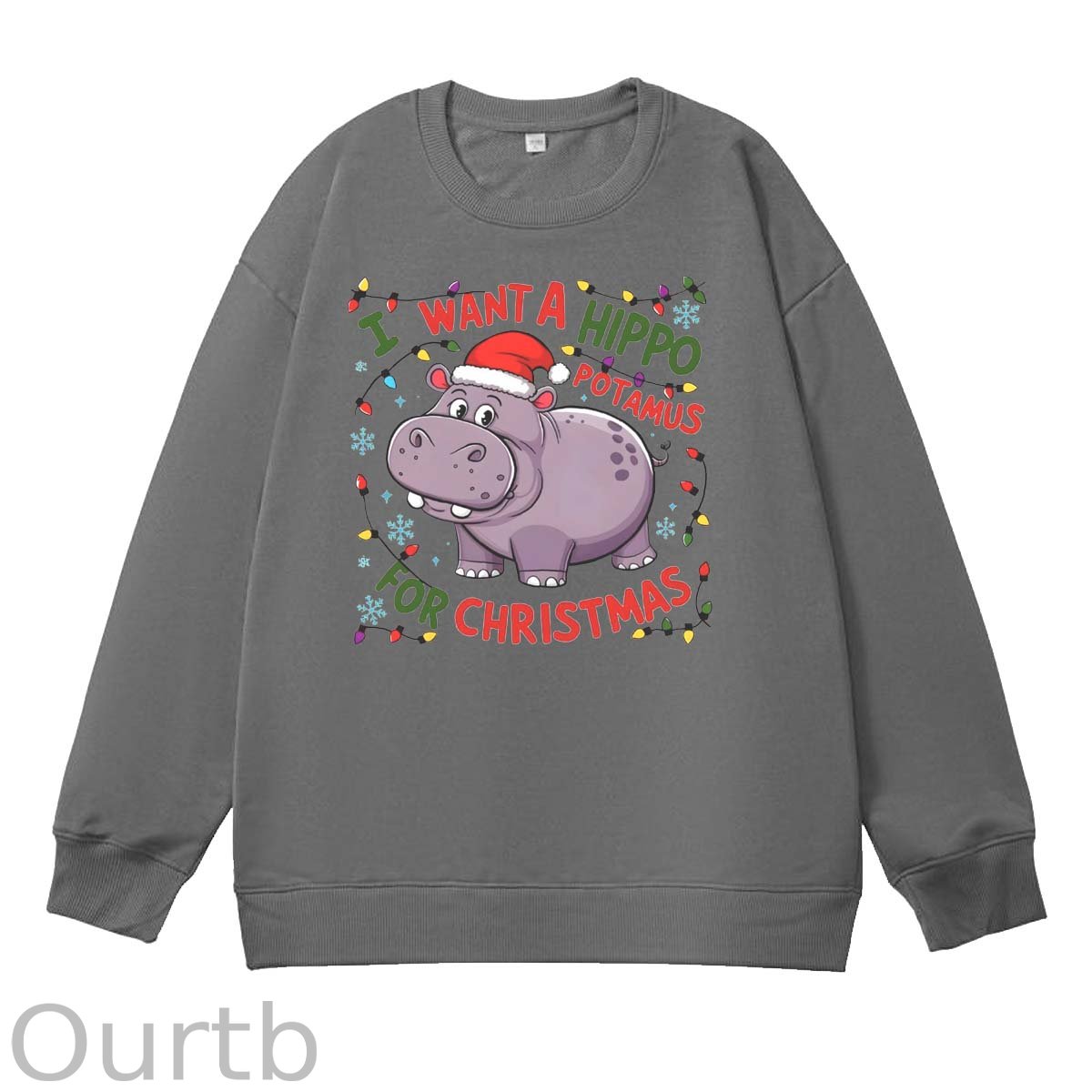 Christmas Hippo   Pattern 100% 300g CottonCrew Neck Sweatshirt