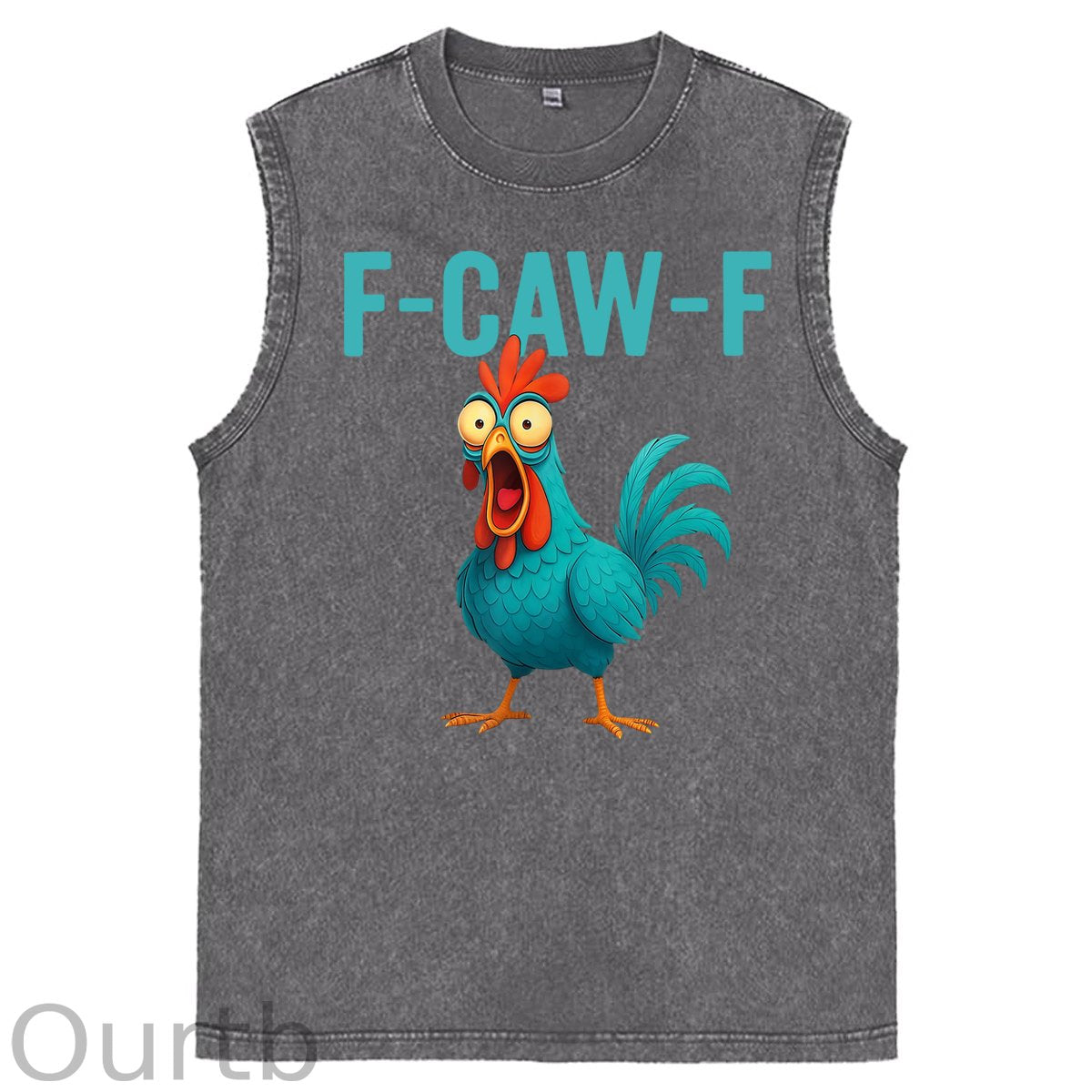 Funny Rooster Chicken F-Caw-F Chicken Print Washed Cotton Sleeveless Tank Tops