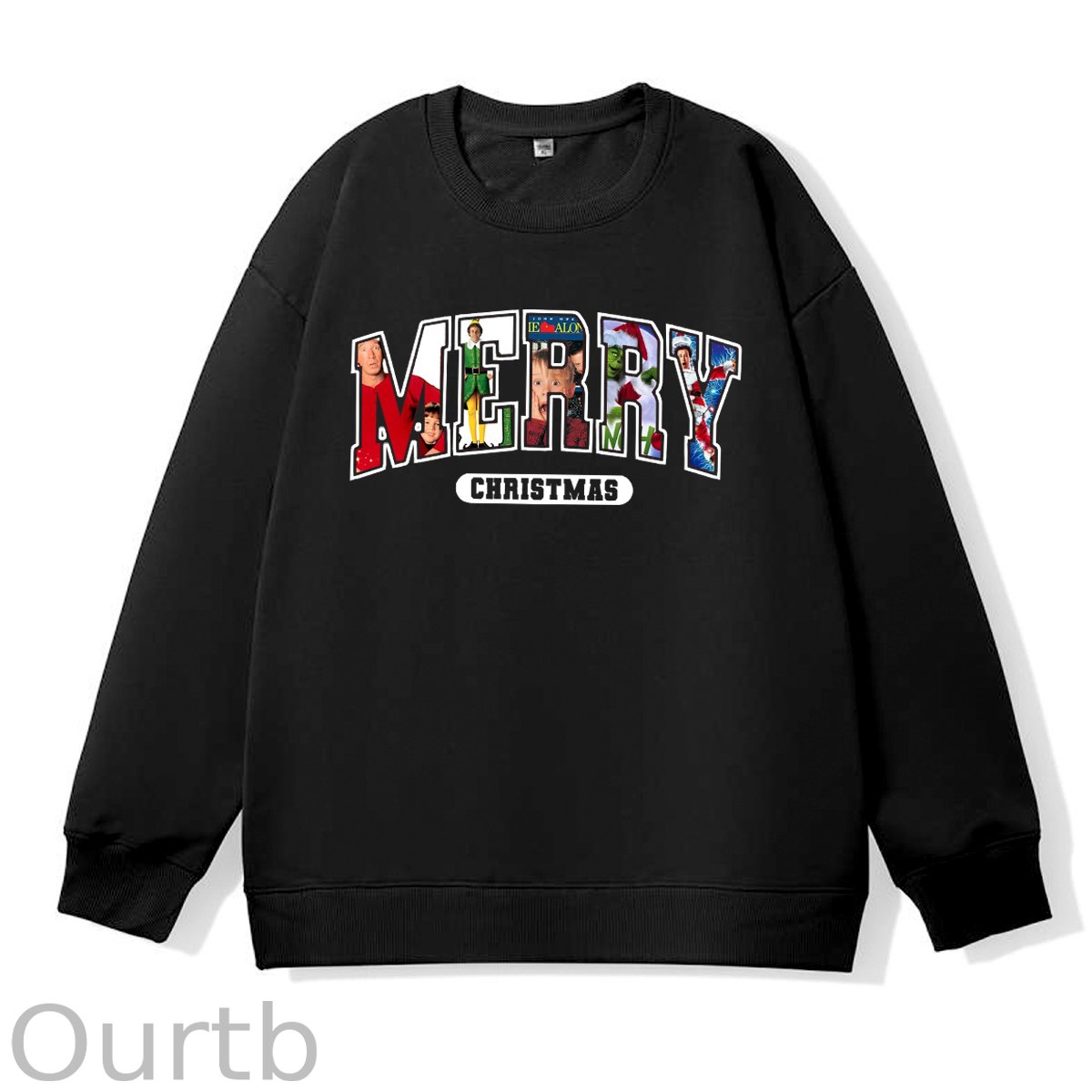 Merry Christmas Pattern 100% 300g CottonCrew Neck Sweatshirt
