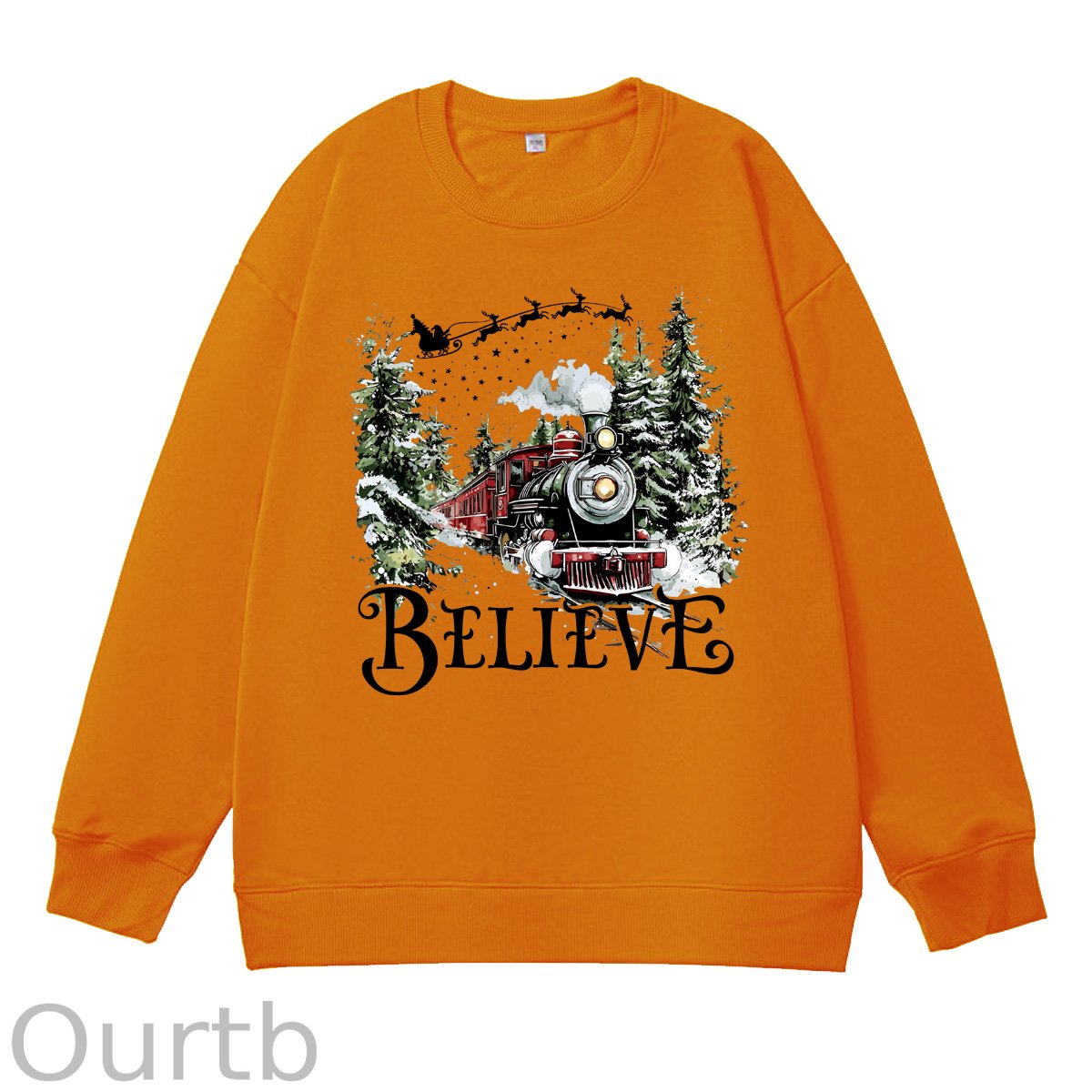 Christmas Believe  Pattern 100% 300g CottonCrew Neck Sweatshirt