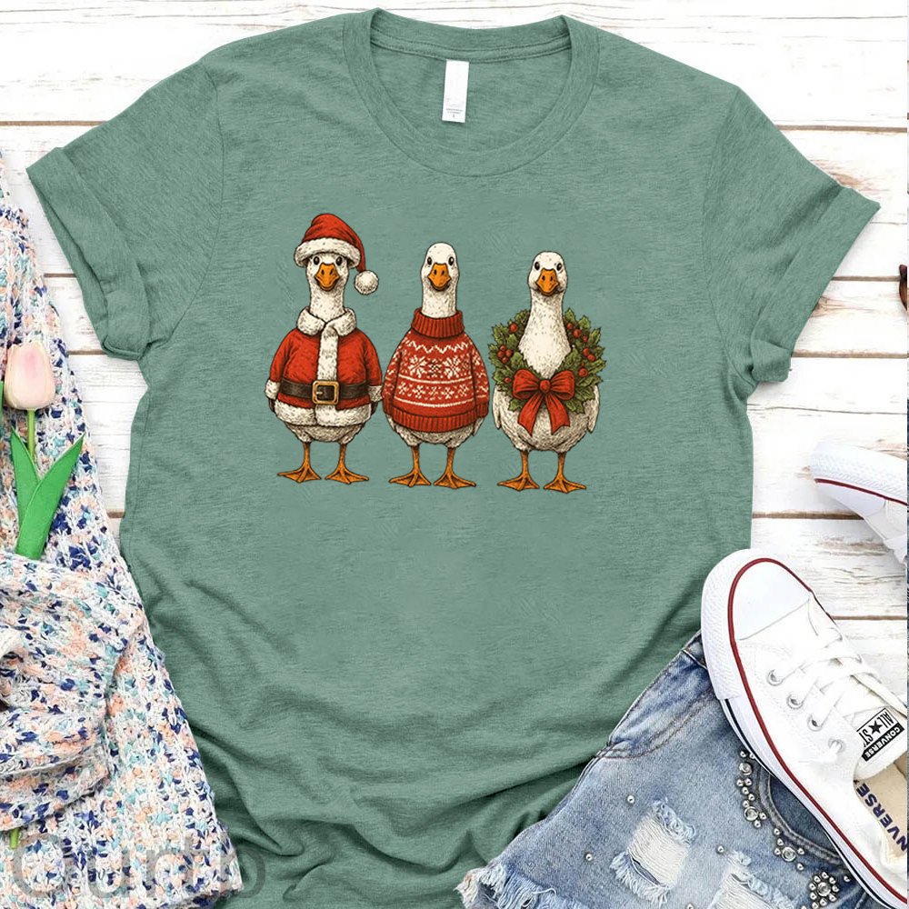 Women's Christmas Ducks  Pattern Round-Neck T-Shirt