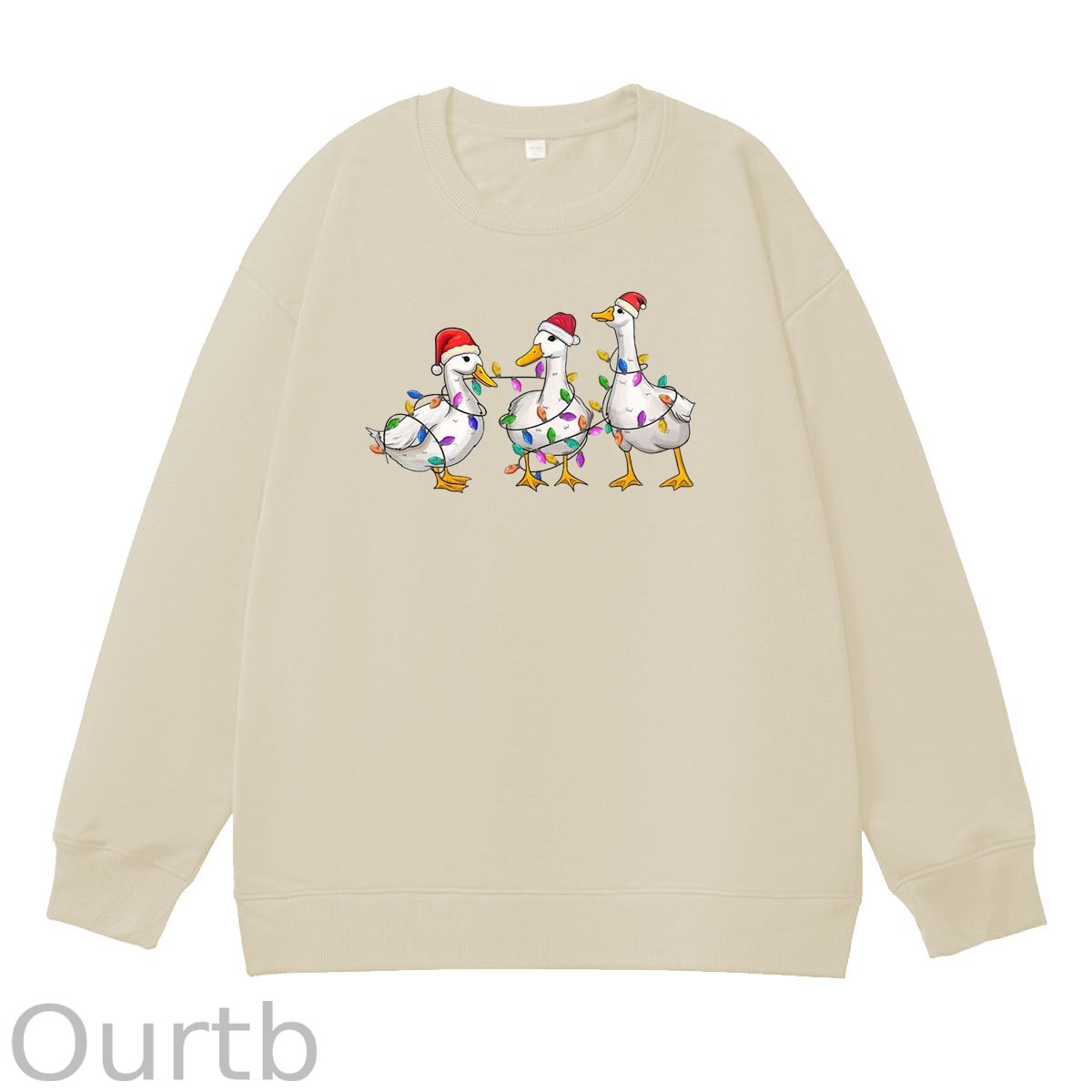 Christmas Ducks Pattern 100% 300g CottonCrew Neck Sweatshirt (High Quality Version)