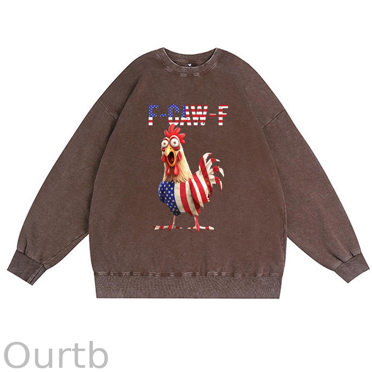 F-Caw-F  Shocked American Chicken Pattern  Vintage 100% 325g Cotton Washed Long Sleeve Sweatshirt