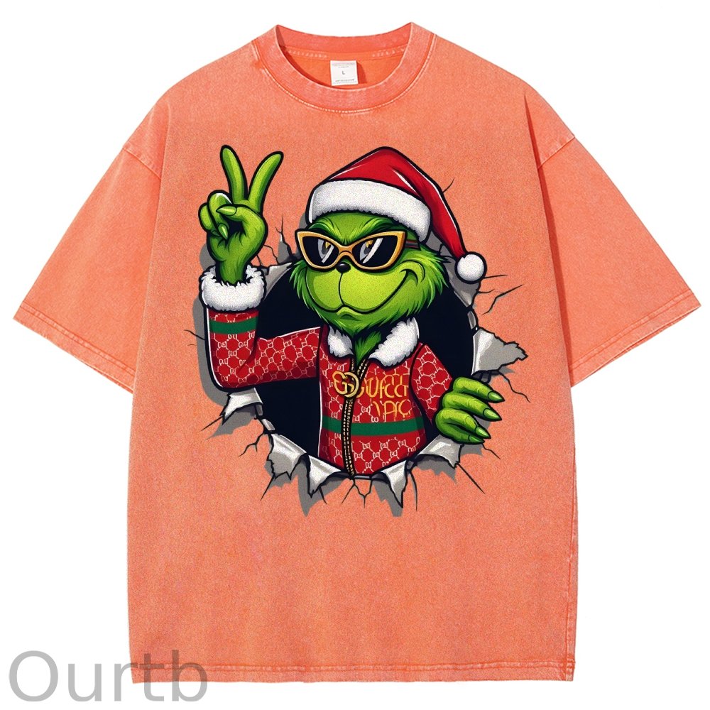 Unisex Christmas Monster Printed Washed Tee