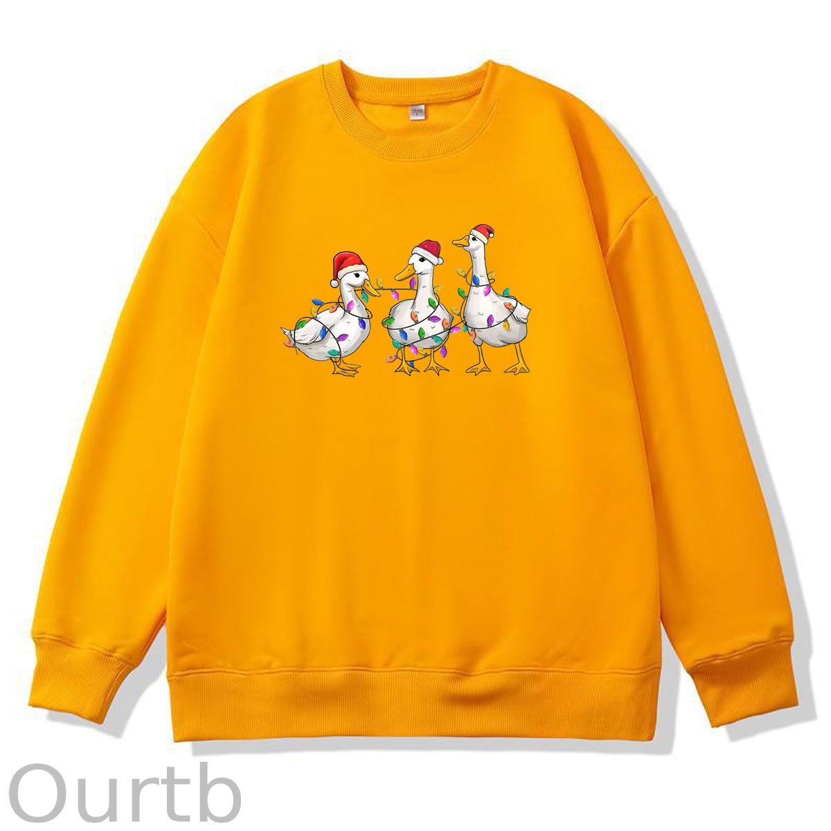 Christmas Ducks Pattern 100% 300g CottonCrew Neck Sweatshirt (High Quality Version)