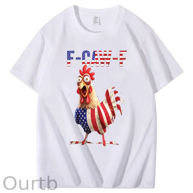 F-Caw-F America Flag Chicken  Pattern100% Cotton T-Shirt